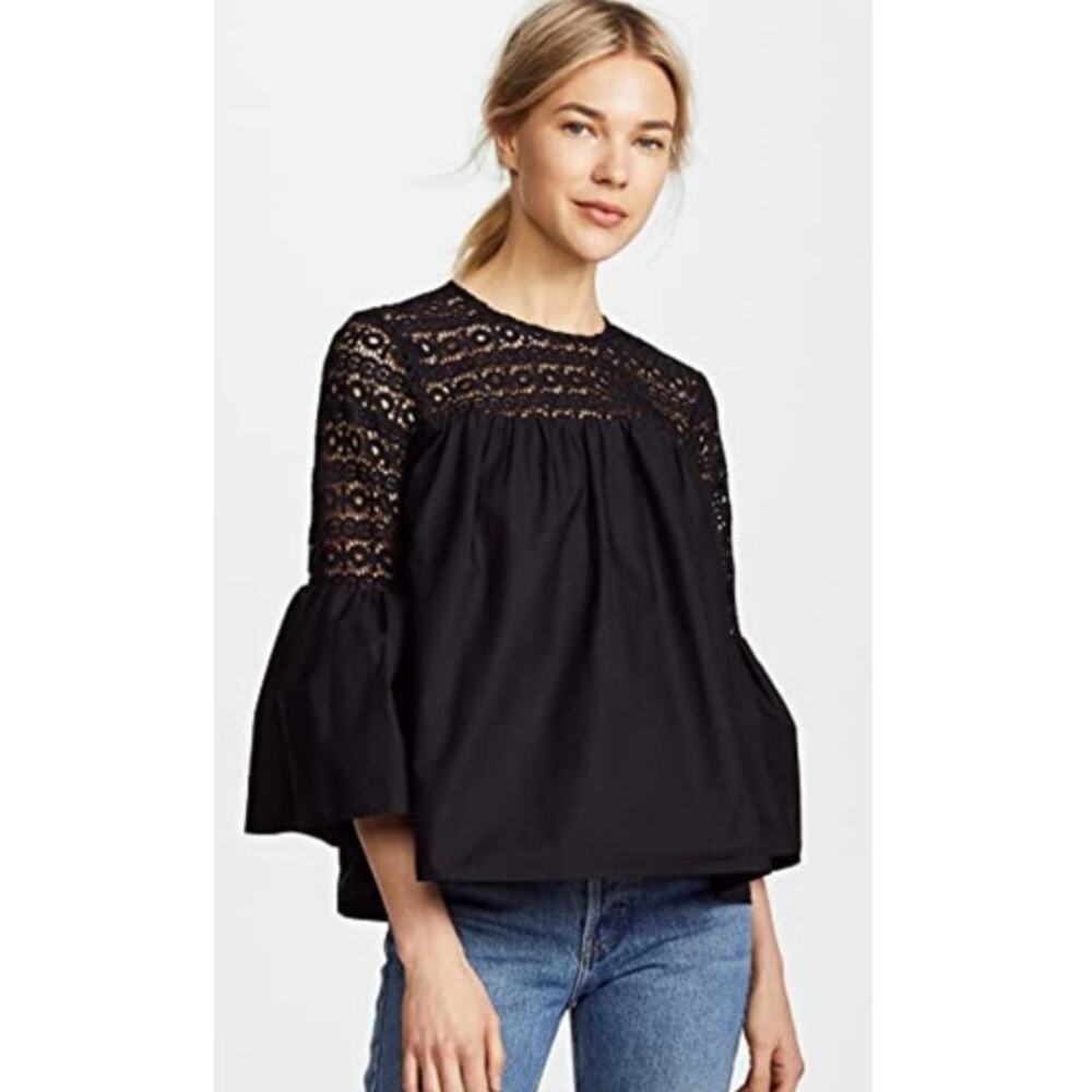 Who What Wear Black Floral Crotchet Lace Bell Sleeve Whimsygoth Tunic Top Sz XXL